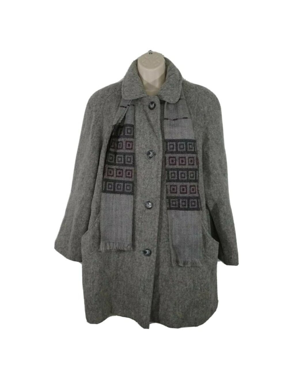 Herman Kay Coat and Scarf Button Front Women Size 10 Gray Wool/Nylon Pockets